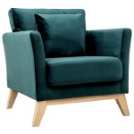 Miliboo - fauteuil scandinave déhoussable en tissu velours bleu pétrole et bois clair oslo Miliboo - fauteuil scandinave déhoussable en tissu velours bleu pétrole et bois clair oslo