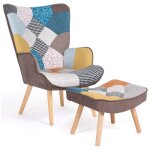 Idmarket - fauteuil scandinave ivar avec repose pieds en tissu patchwork multicouleurs