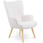 Idmarket ? fauteuil relax scandinave en tissu bouclette blanc ? structure en bois ? dimensions 71x75x94, ...