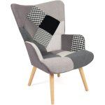Fauteuil scandinave ivar en tissu patchwork noir, gris et blanc