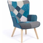 Idmarket ? fauteuil relax scandinave en velours bleu patchwork ? assise rembourr�e ? accoudoirs confortables ...