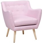 Fauteuil scandinave revêtu en tissu rose clair avec pieds en bois pour salon au design vintage rétro ... Fauteuil scandinave revêtu en tissu rose clair avec pieds en bois pour salon au design vintage rétro ...