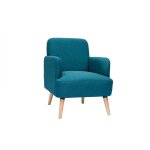 Miliboo - fauteuil scandinave en tissu bleu canard et bois clair isko