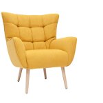 Miliboo - fauteuil scandinave en tissu effet velours jaune moutarde et bois clair avery
