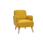 Miliboo - fauteuil scandinave en tissu effet velours jaune moutarde et bois clair isko