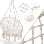 Fauteuil suspendu 150kg avec 2 anneaux en acier coussin tressé franges chaise suspendue panier à bascule ... Fauteuil suspendu 150kg avec 2 anneaux en acier coussin tressé franges chaise suspendue panier à bascule ...