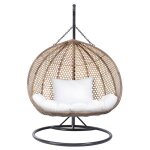 Fauteuil suspendu 2 places en r�sine tress�e - beige et coussin blanc - vahina de mylia