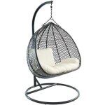 Fauteuil suspendu 2 places en r�sine tress�e - noir et coussin blanc - vahina de mylia