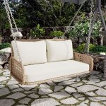 Fauteuil suspendu en pe rotin - balancelle de jardin - 2 places - avec coussins - beige