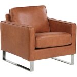 Fauteuil tapissé en cuir pu marron sur cadre en acier inox design ultra moderne idéal pour salon au style ... Fauteuil tapissé en cuir pu marron sur cadre en acier inox design ultra moderne idéal pour salon au style ...