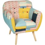 Fauteuil en tissu multicolore pied bois clair dossier capitonn rembourrage melby