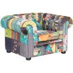 Fauteuil en tissu patchwork jaune - vert dossier à points style classique chesterfield Fauteuil en tissu patchwork jaune - vert dossier à points style classique chesterfield