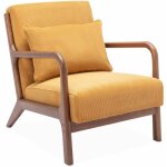 Sweeek - fauteuil velours ctel ocre. pieds bois d'hva teint noyer clair. 1 place droit fixe. pieds ...