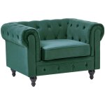 Fauteuil en velours vert dossier � points diamant style classique chesterfield