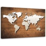 Feeby - image, carte du monde sur une planche de bois - 90x60