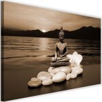 Feeby - image sur toile, bouddha sur pierres marron - 60x40