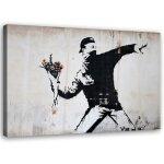 Feeby - tableau sur toile, banksy hooligan jetant un bouquet de fleurs - 60x40