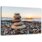 Feeby - tableau sur toile, pierres zen sur la plage - 90x60