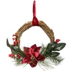 F��ric lights and christmas - couronne de no�l poinsettia en velours bordeaux avec d�coration d 38 cm ...