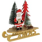F��ric lights and christmas - d�co de no�l luge en bois 'xmas' dor� avec p�re no�l et sapins l 19 x h ...
