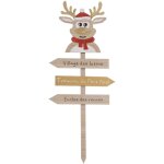 F��ric lights and christmas - d�co de no�l pancarte en bois clair avec renne rouge et dor� h 120 cm - ...