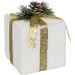 F��ric lights and christmas - d�co de no�l paquet cadeau blanc et dor� 15 x 15 x 20 cm - feeric christmas ...
