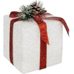 F��ric lights and christmas - d�co de no�l paquet cadeau blanc et rouge 15 x 15 x 20 cm - feeric christmas ...
