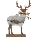 F��ric lights and christmas - d�co de no�l renne en bois avec fourrure blanche et noeud dentelle h 21 ...