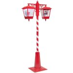 F��ric lights and christmas - lampadaire de no�l rouge et blanc avec deux lanternes lumineuses et musicales, ...