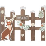 F��ric lights and christmas - pancarte cloture joyeux no�l en bois avec renne et hibou l 73. 5 cm - feeric ...