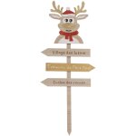Fric lights and christmas - dco de nol pancarte en bois clair avec renne rouge et dor h 120 cm - ...