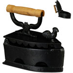 Fer  repasser dcoratif, design antique, poigne en bois, nostalgie, charbon, mtal, fonte de fer, noir ...