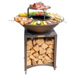 Fiesta brasero haut avec plaque et grille amovible en acier barbecue plancha ext�rieur � 100 cm