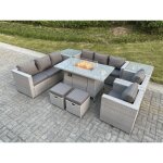 Fimous ensemble de meubles de jardin en rotin ensemble table de foyer � gaz canap� ave 2 fauteuil 2 table ...