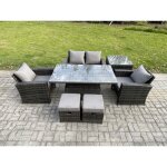 Fimous meubles de jardin en rotin 6 places table lvatrice table d'appoint 2 petit tabouret gris fonc ...