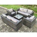 Fimous salon de jardin en rotin 8 places avec 2 fauteuils table basse carr�e m�lange gris fonc�