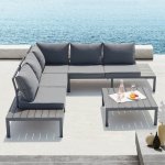 Concept - usine - salon de jardin bas 5 places en aluminium gris fonc fira