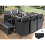Fira - salon de jardin encastrable 10 places - en rsine tresse - noir avec coussins gris + housse de ...
