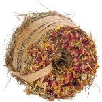 Friandises donut de foin aux fleurs de pissenlit & p�tales de rose � 9 cm pour rongeur flamingo