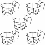 Fleurs ronds � suspendre en fer, 5 pi�ces pot plante garde corps, support jardiniere balcon rond, m�tal ...