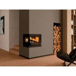Fm biomasa - insert  bois d'angle - firematic lora - i 12. 6 kw foyer en vermiculite - porte fonte - ...