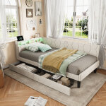Foerpl - canap� - lit 90x200 cm avec 2 tiroirs, cadre de lit capitonn� avec led et ports usb, lit simple ...