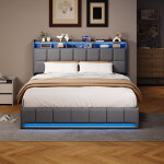 Foerpl - lit coffre 160 x 200 cm avec led et port usb / type - c, lit double rembourr� 160x200 avec hydrauliqu ...