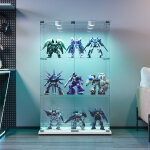 Foerpl - vitrine en verre avec led, vitrine colonne � 3 �tag�res pour collection, vitrine � vin en verre ...