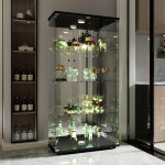 Foerpl - vitrine en verre avec led, vitrine colonne � 4 �tag�res pour collection, vitrine � vin en verre ...