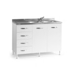 Base sous �vier cuisine 120x50xh85 en bois avec commode et �vier double baignoire en fr�ne blanc - foligno ...