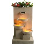 Fontaine d'eau ext�rieure avec jardini�re de 29, 13 pouces avec lumi�res led, naturelle, teamson home ...