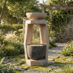 Fontaine de jardin 36. 5x36x81. 5 cm - �clairage led et pompe � eau, habillage pierre reconstitu�e et ...