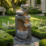 Fontaine de jardin avec �clairage led et pompe � eau, effet pierre naturelle, en r�sine grise pour ext�rieur ...