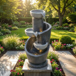 Fontaine de jardin avec �clairage led, pompe � eau, rev�tement en pierre artificielle pour les c�t�s ...